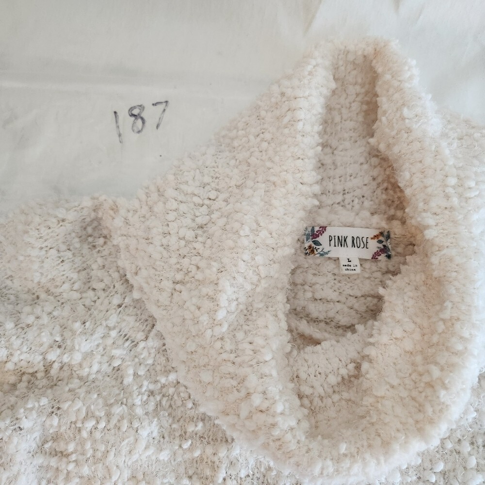 Pink Rose Cowl Neck Boucle Knit Cozy Sweatercream Color Womens Size L - Picture 3 of 6